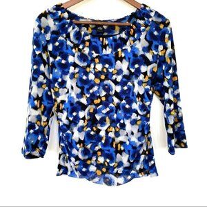 Alfani stretch ruched top with crew neck and  3/4 length sleeves, petite size